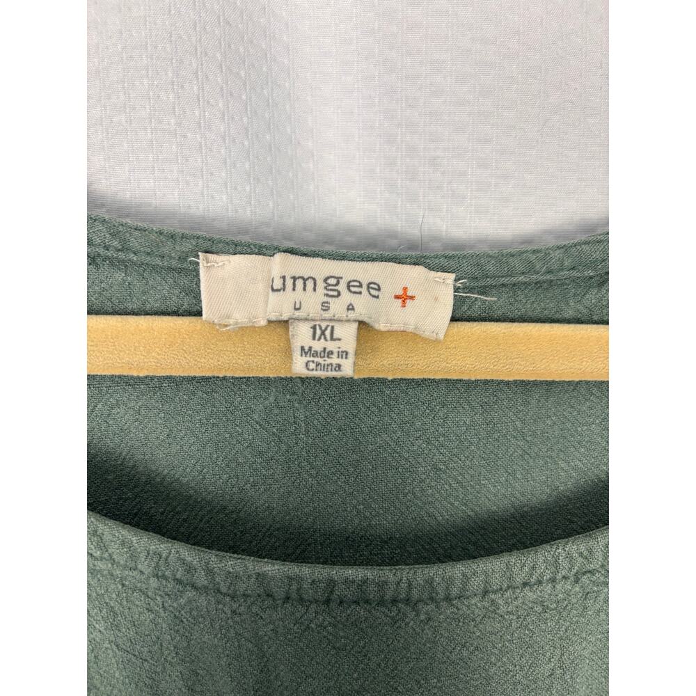 Umgee Green linen blend mini dress/tunic size 1X Lagenlook Mori boho cozy - Picture 3 of 8